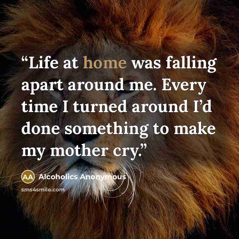 “Life at home was falling apart around me. Every time I turned around I’d done something to make my mother cry.” quote by Alcoholics Anonymous