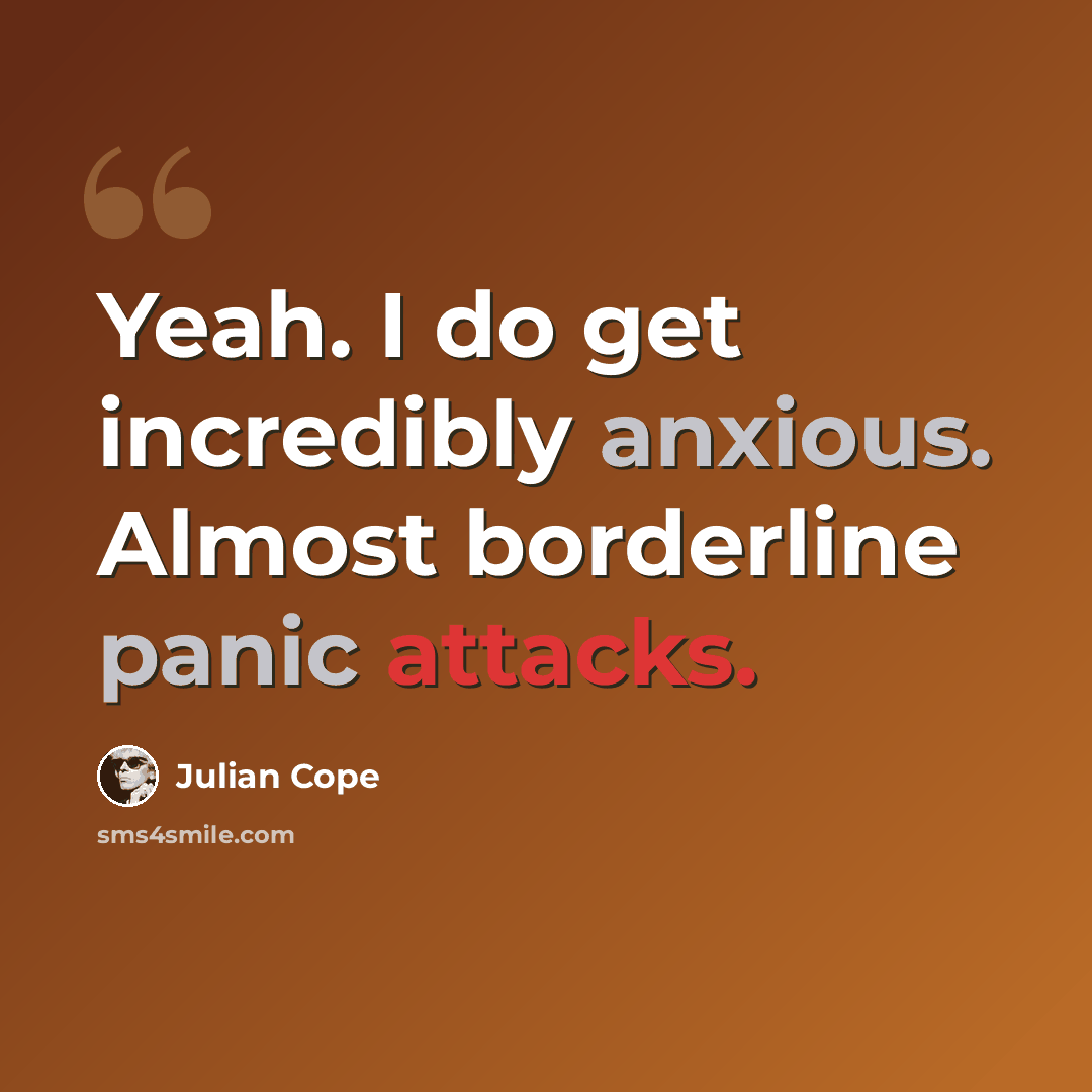 “Yeah. I do get incredibly anxious. Almost borderline panic attacks.” quote by Julian Cope