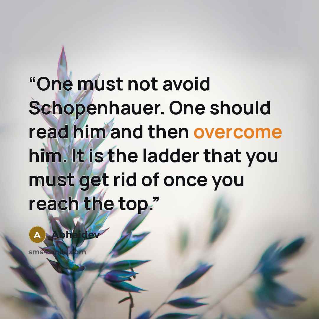 “One must not avoid Schopenhauer. One should read him and then overcome him. It is the ladder that you must get rid of once you reach the top.” quote by Abhaidev