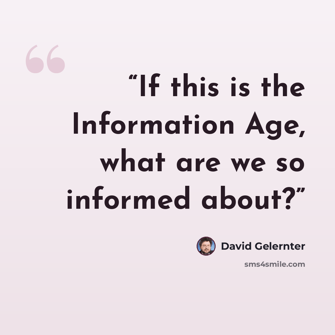 “If this is the Information Age, what are we so informed about?” quote by David Gelernter