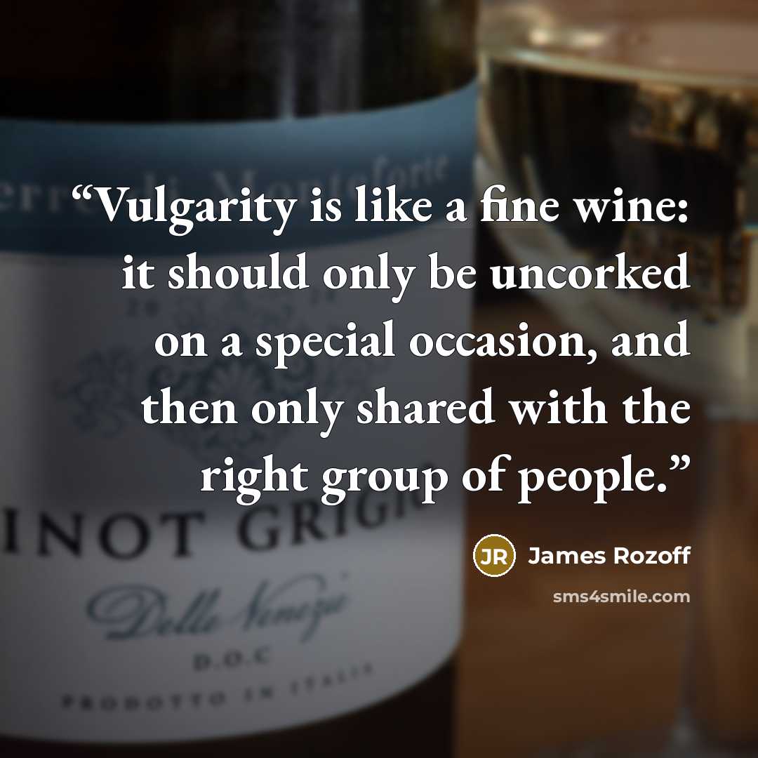 “Vulgarity is like a fine wine: it should only be uncorked on a special occasion, and then only shared with the right group of people.” quote by James Rozoff