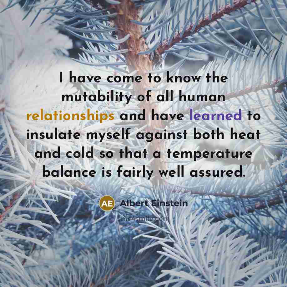 “I have come to know the mutability of all human relationships and have learned to insulate myself against both heat and cold so that a temperature balance is fairly well assured.” quote by Albert Einstein