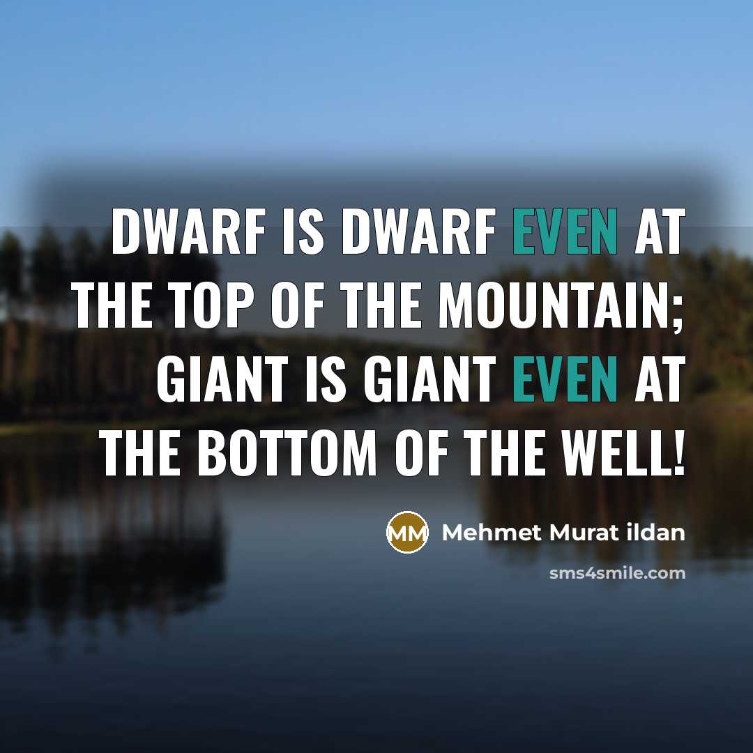 “Dwarf is dwarf even at the top of the mountain; giant is giant even at the bottom of the well!” quote by Mehmet Murat Ildan