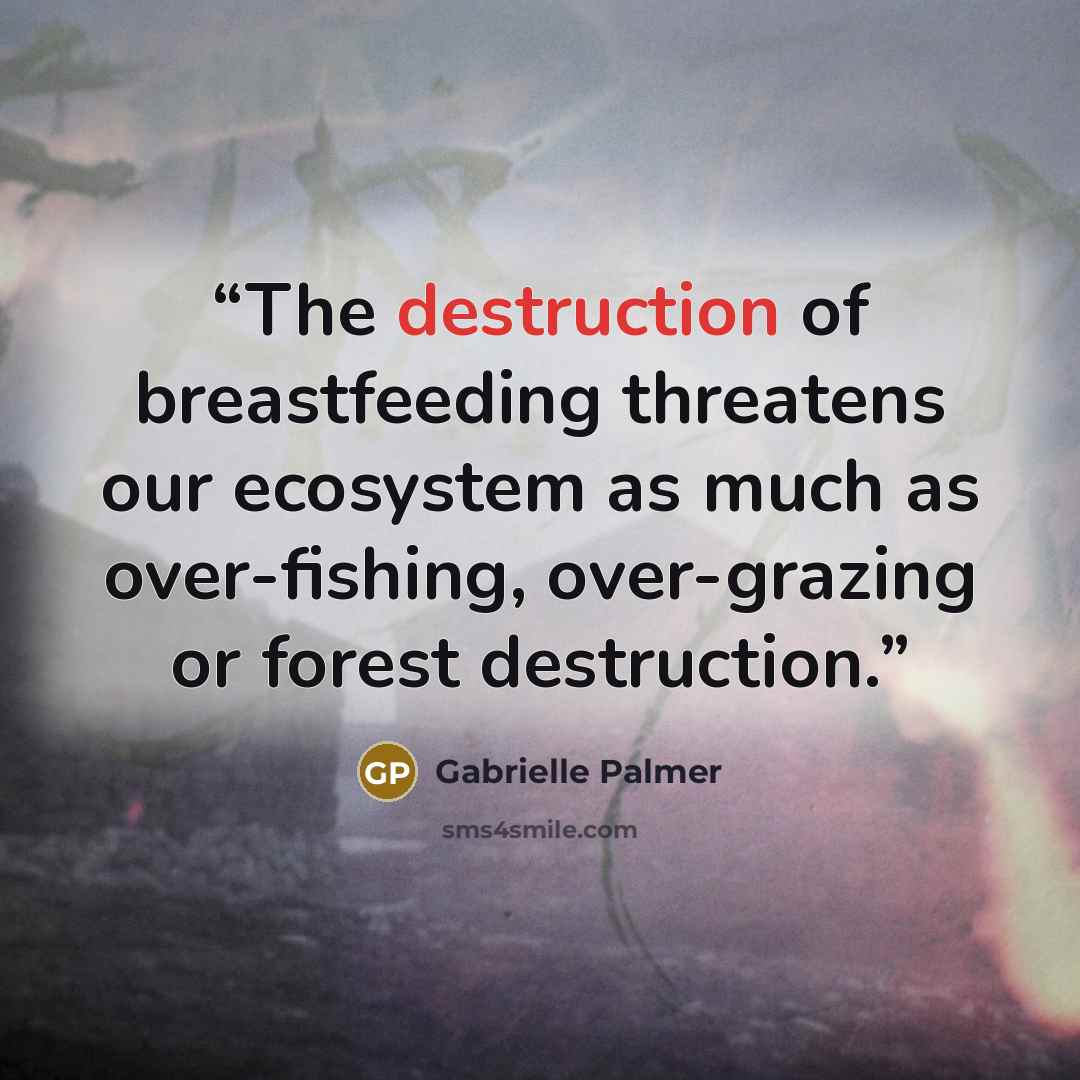 “The destruction of breastfeeding threatens our ecosystem as much as over-fishing, over-grazing or forest destruction.” quote by Gabrielle Palmer