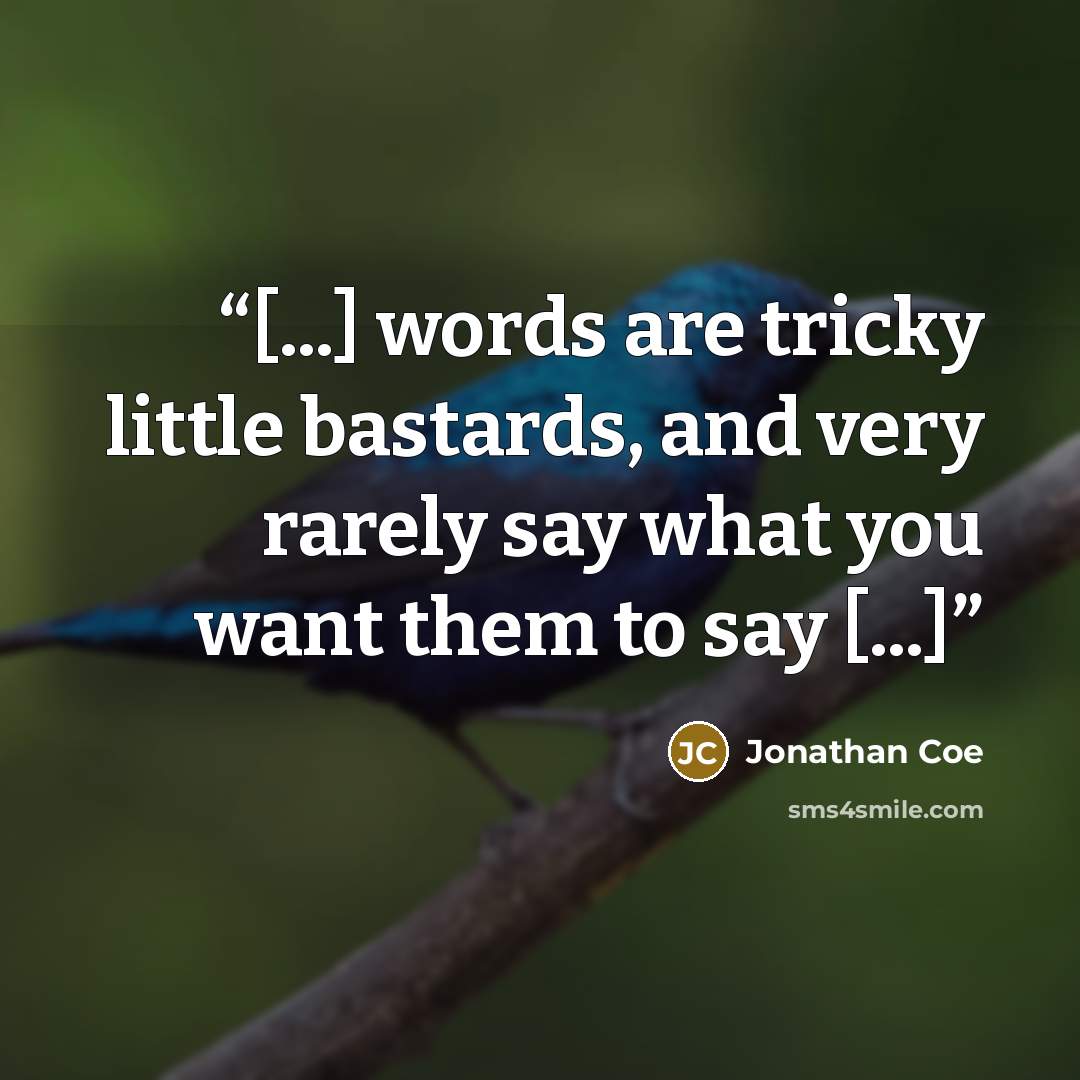 “[...] words are tricky little bastards, and very rarely say what you want them to say [...]” quote by Jonathan Coe