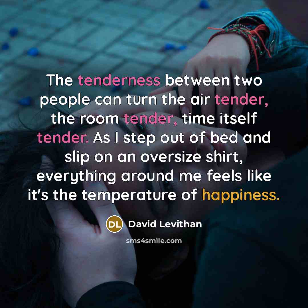 “The tenderness between two people can turn the air tender, the room tender, time itself tender. As I step out of bed and slip on an oversize shirt, everything around me feels like it's the temperature of happiness.” quote by David Levithan