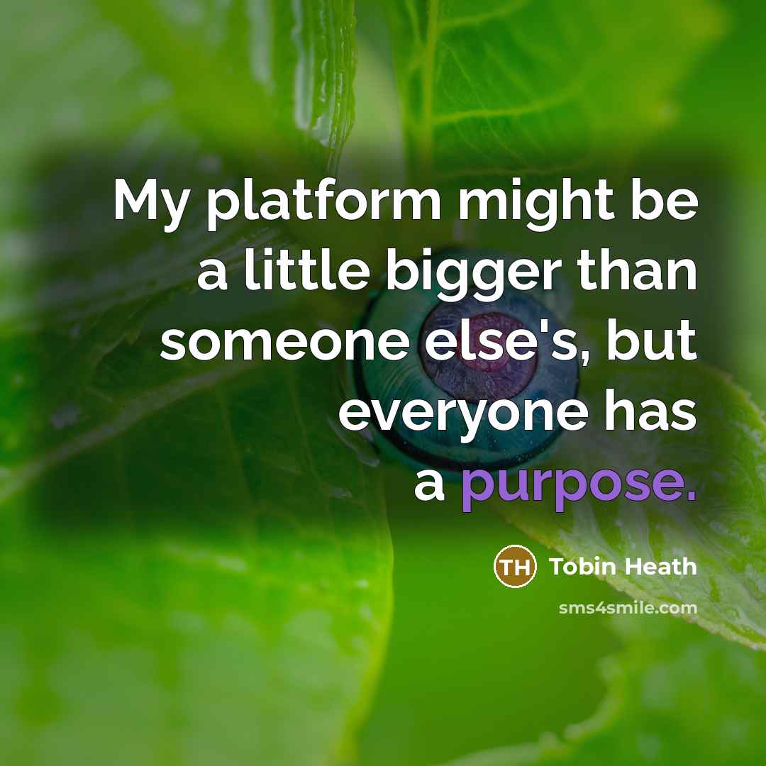 “My platform might be a little bigger than someone else's, but everyone has a purpose.” quote by Tobin Heath