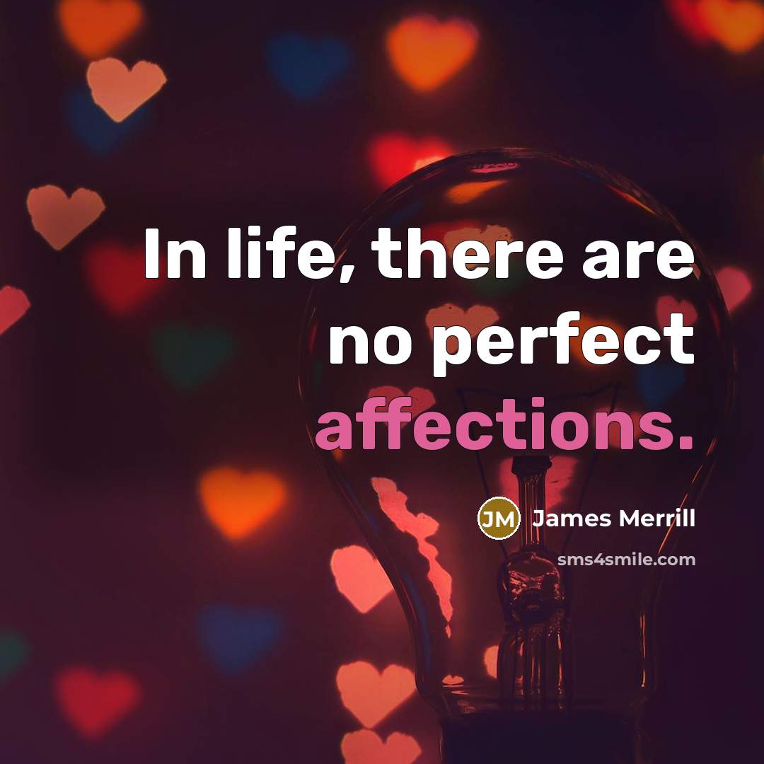 “In life, there are no perfect affections.” quote by James Merrill
