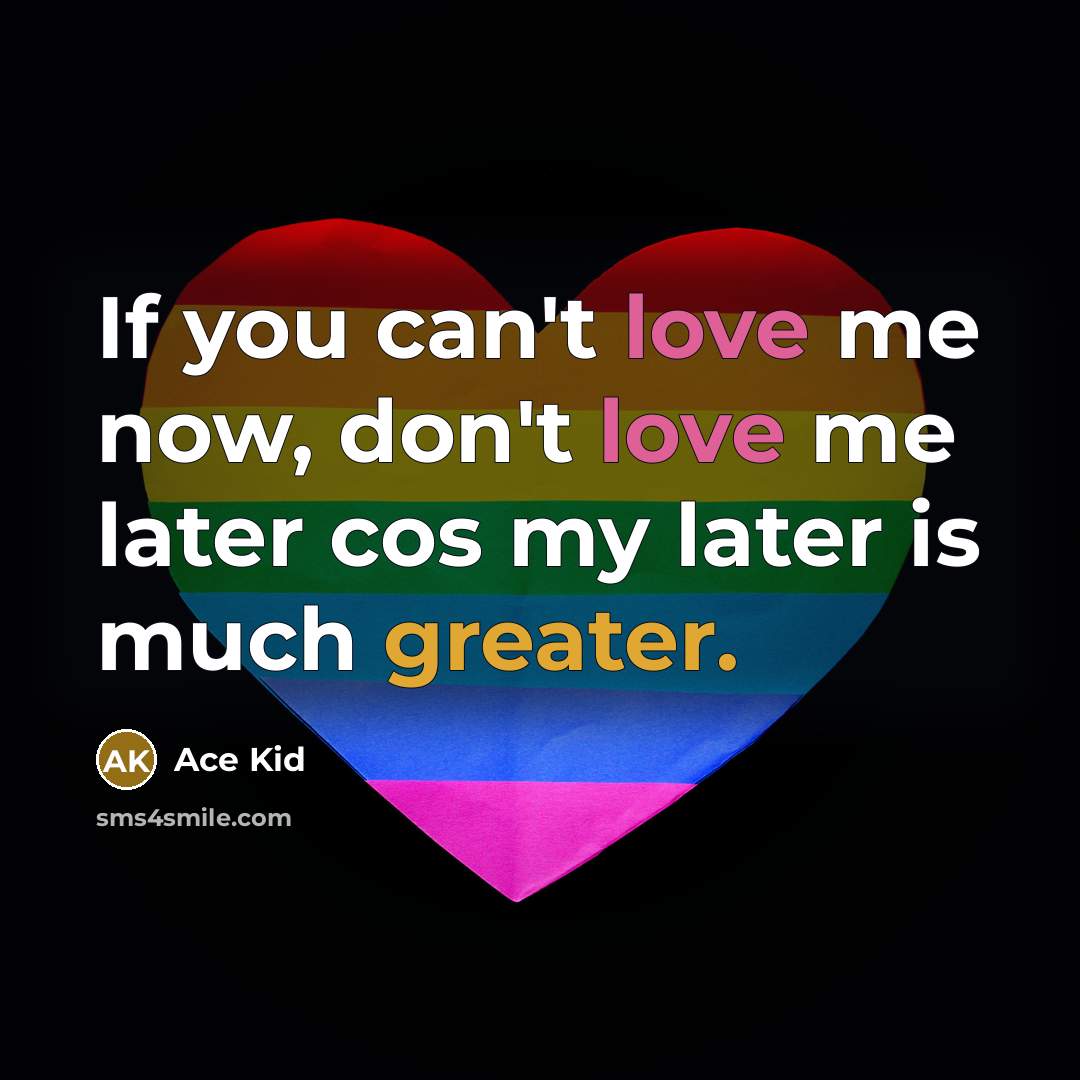“If you can't love me now, don't love me later cos my later is much greater.” quote by Ace Kid