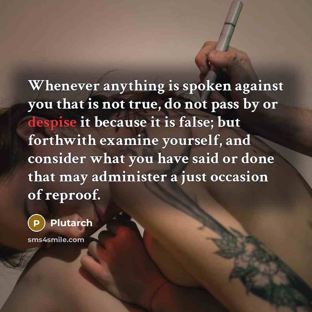 “Whenever anything is spoken against you that is not true, do not pass by or despise it because it is false; but forthwith examine yourself, and consider what you have said or done that may administer a just occasion of reproof.” quote by Plutarch