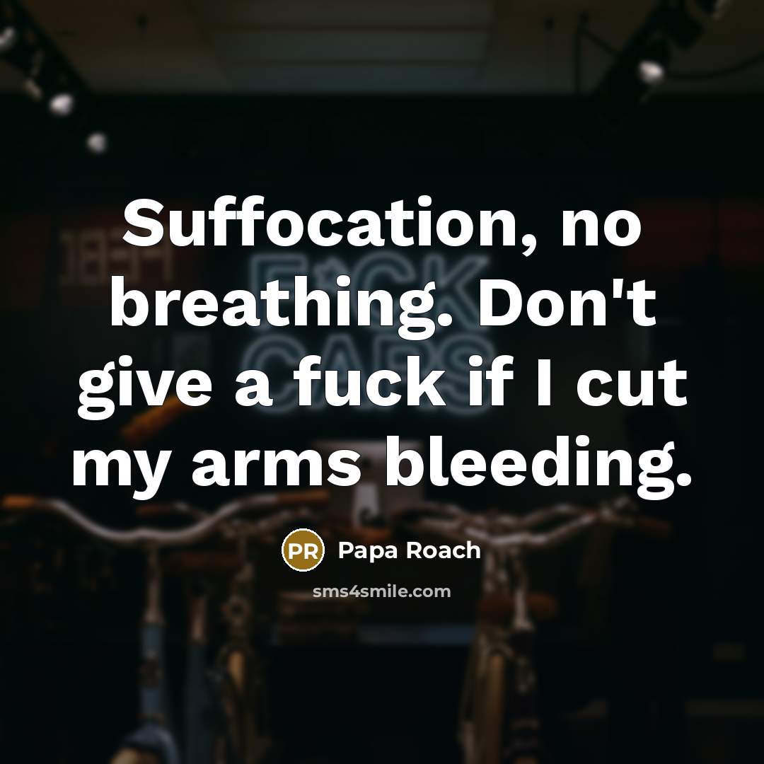 “Suffocation, no breathing. Don't give a fuck if I cut my arms bleeding.” quote by Papa Roach