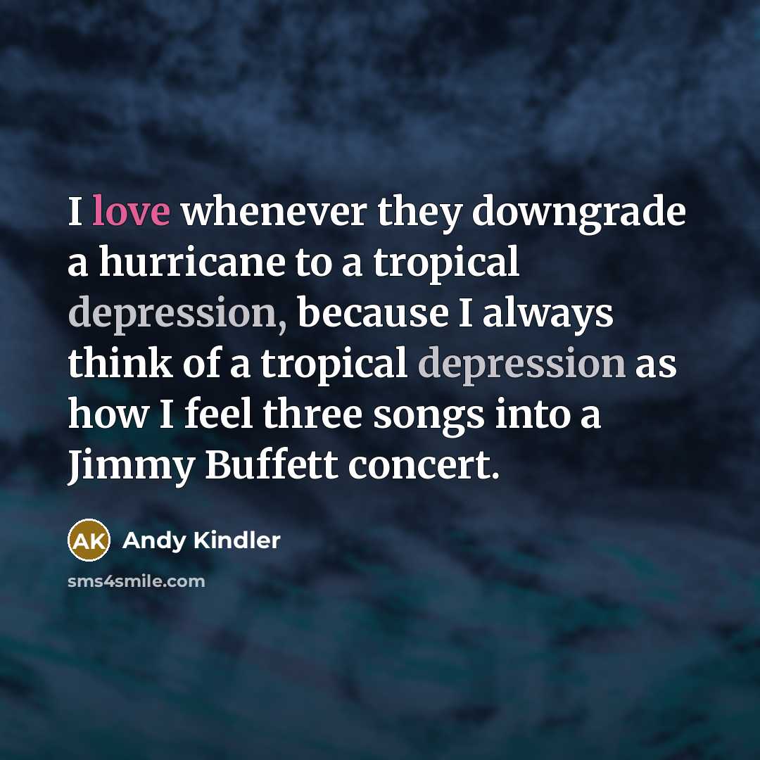 “I love whenever they downgrade a hurricane to a tropical depression, because I always think of a tropical depression as how I feel three songs into a Jimmy Buffett concert.” quote by Andy Kindler