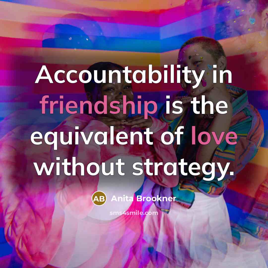 “Accountability in friendship is the equivalent of love without strategy.” quote by Anita Brookner