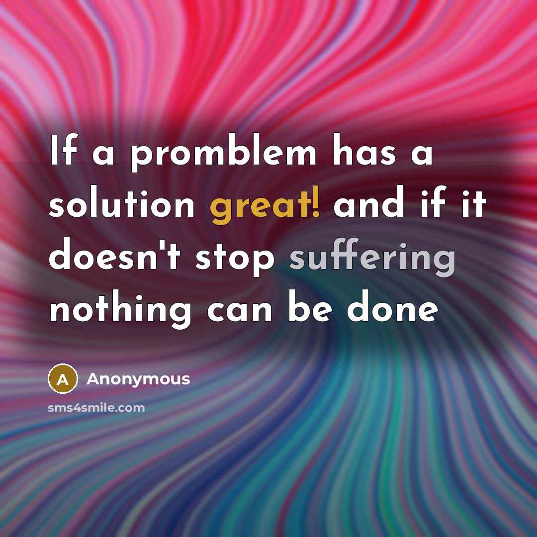 “If a promblem has a solution great! and if it doesn't stop suffering nothing can be done” quote by Anonymous