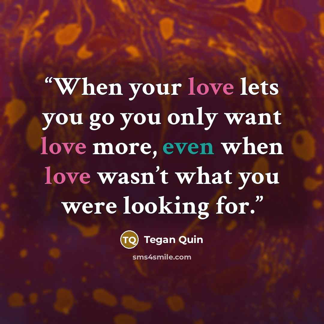 “When your love lets you go you only want love more, even when love wasn’t what you were looking for.” quote by Tegan Quin
