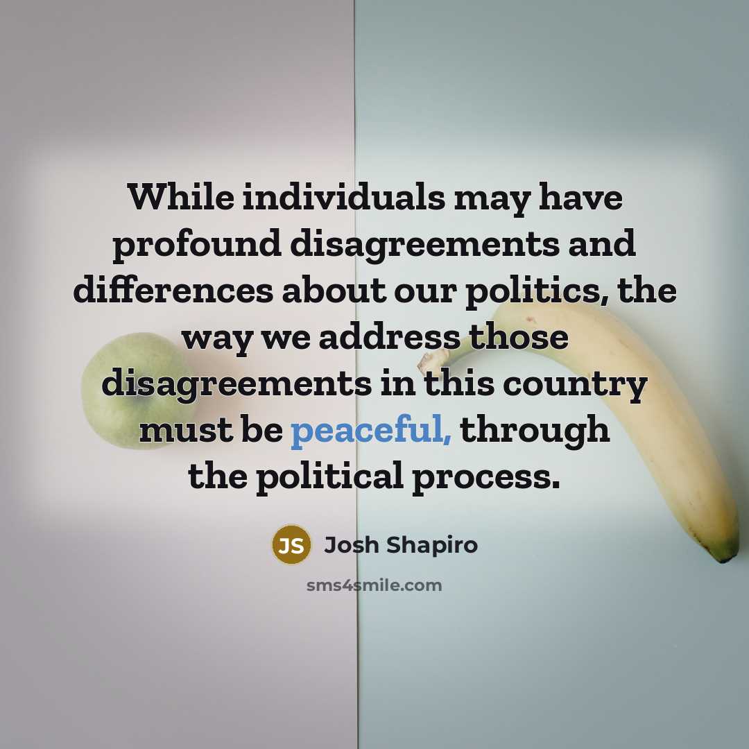 “While individuals may have profound disagreements and differences about our politics, the way we address those disagreements in this country must be peaceful, through the political process.” quote by Josh Shapiro