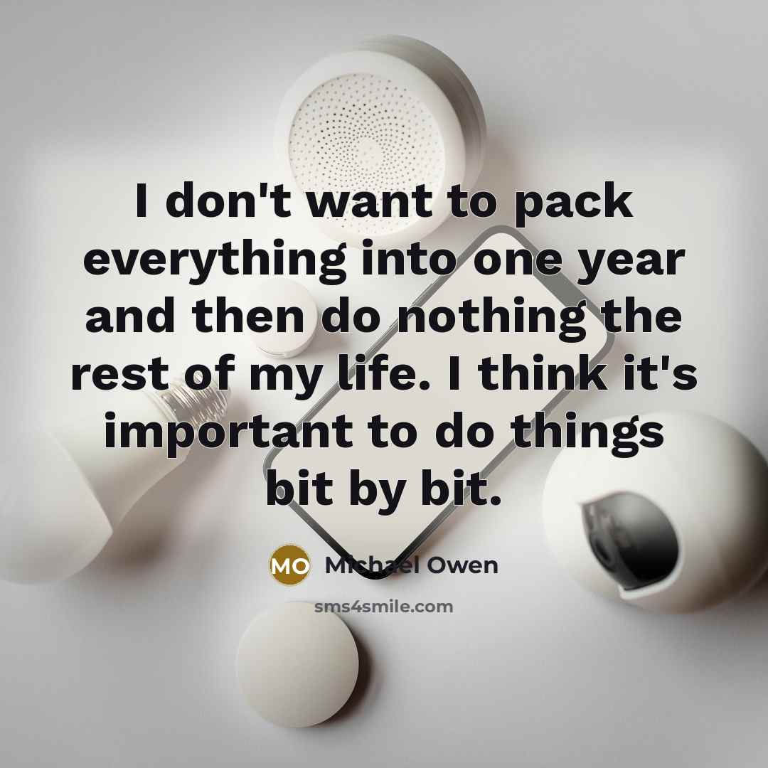 “I don't want to pack everything into one year and then do nothing the rest of my life. I think it's important to do things bit by bit.” quote by Michael Owen