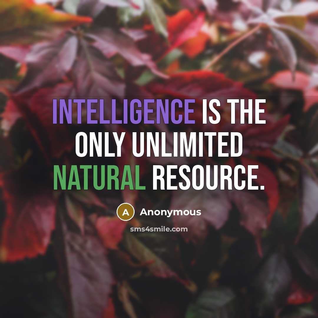 “Intelligence is the only unlimited natural resource.” quote by Anonymous