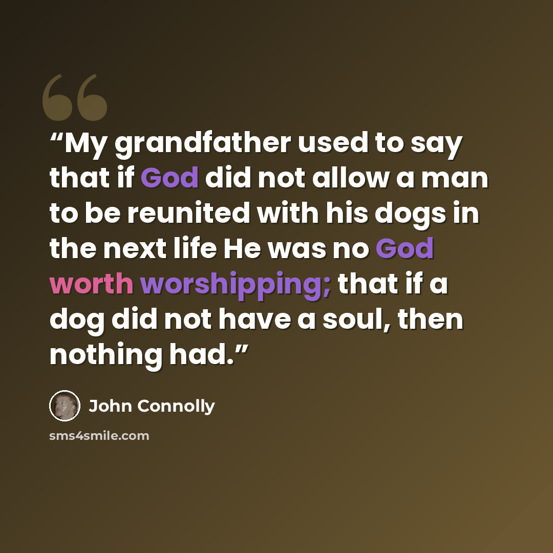 “My grandfather used to say that if God did not allow a man to be reunited with his dogs in the next life He was no God worth worshipping; that if a dog did not have a soul, then nothing had.” quote by John Connolly