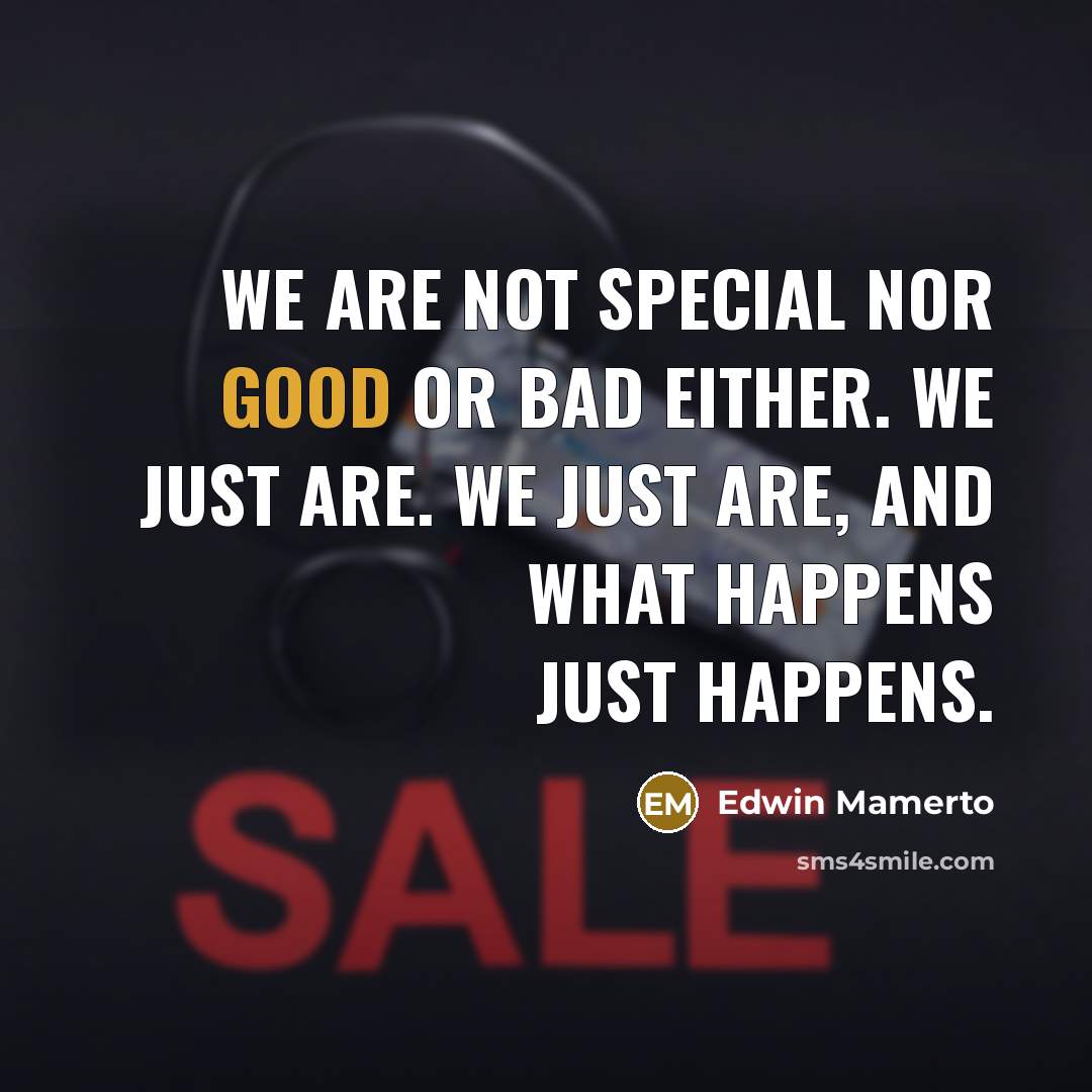 “We are not special nor good or bad either. We just are. We just are, and what happens just happens.” quote by Edwin Mamerto