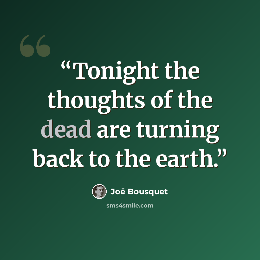 “Tonight the thoughts of the dead are turning back to the earth.” quote by Joe Bousquet