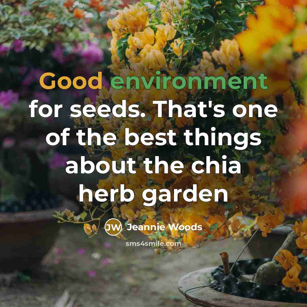 “Good environment for seeds. That's one of the best things about the chia herb garden” quote by Jeannie Woods