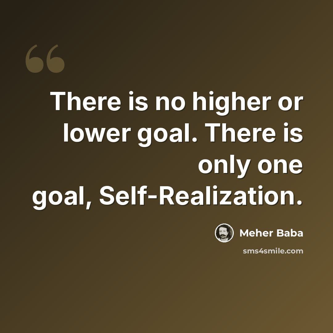 “There is no higher or lower goal. There is only one goal, Self-Realization.” quote by Meher Baba