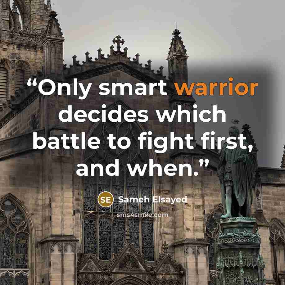 “Only smart warrior decides which battle to fight first, and when.” quote by Sameh Elsayed