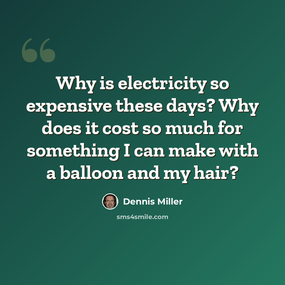 “Why is electricity so expensive these days? Why does it cost so much for something I can make with a balloon and my hair?” quote by Dennis Miller