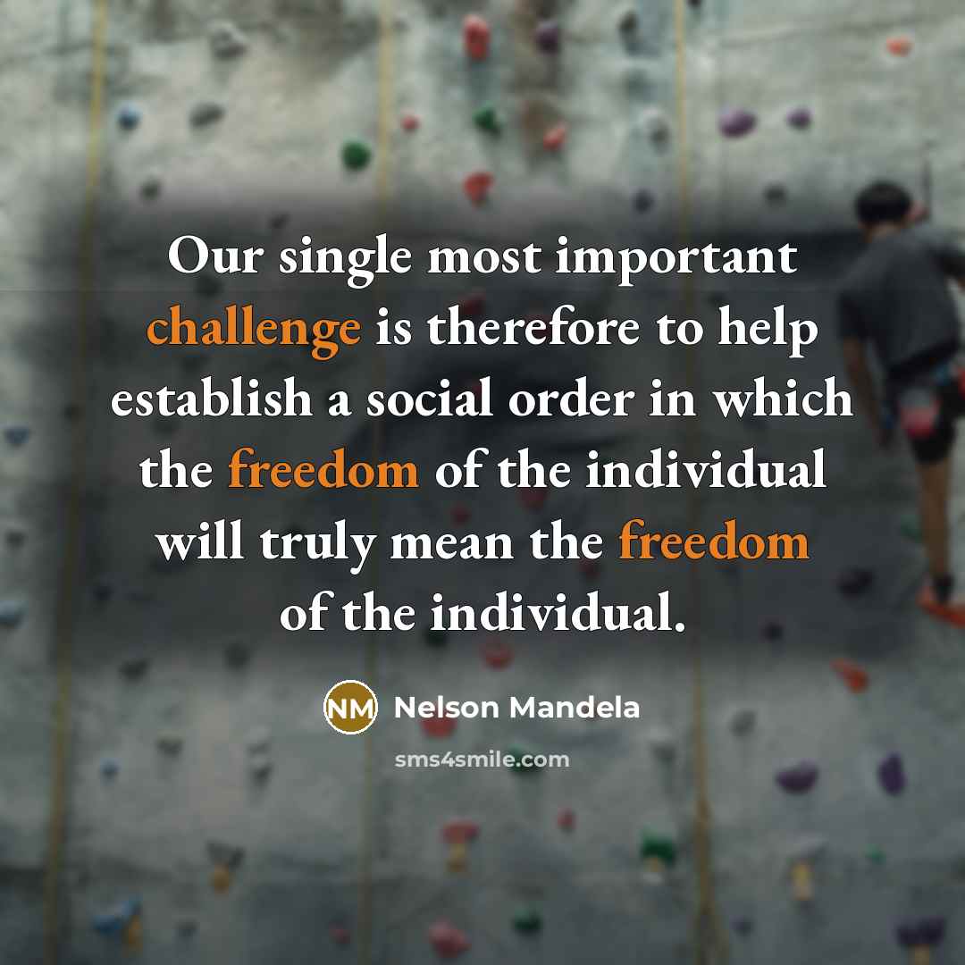 “Our single most important challenge is therefore to help establish a social order in which the freedom of the individual will truly mean the freedom of the individual.” quote by Nelson Mandela