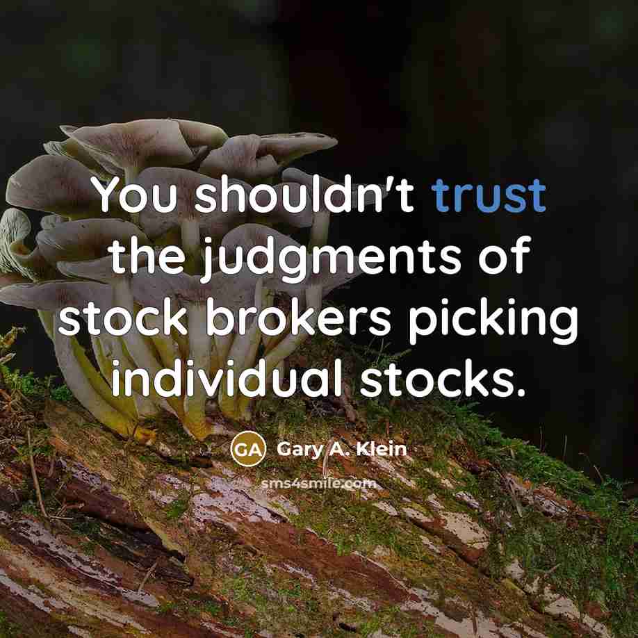 “You shouldn't trust the judgments of stock brokers picking individual stocks.” quote by Gary A. Klein