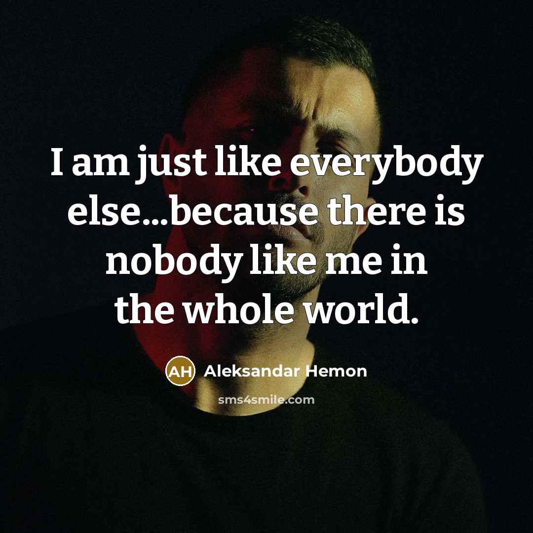 “I am just like everybody else...because there is nobody like me in the whole world.” quote by Aleksandar Hemon