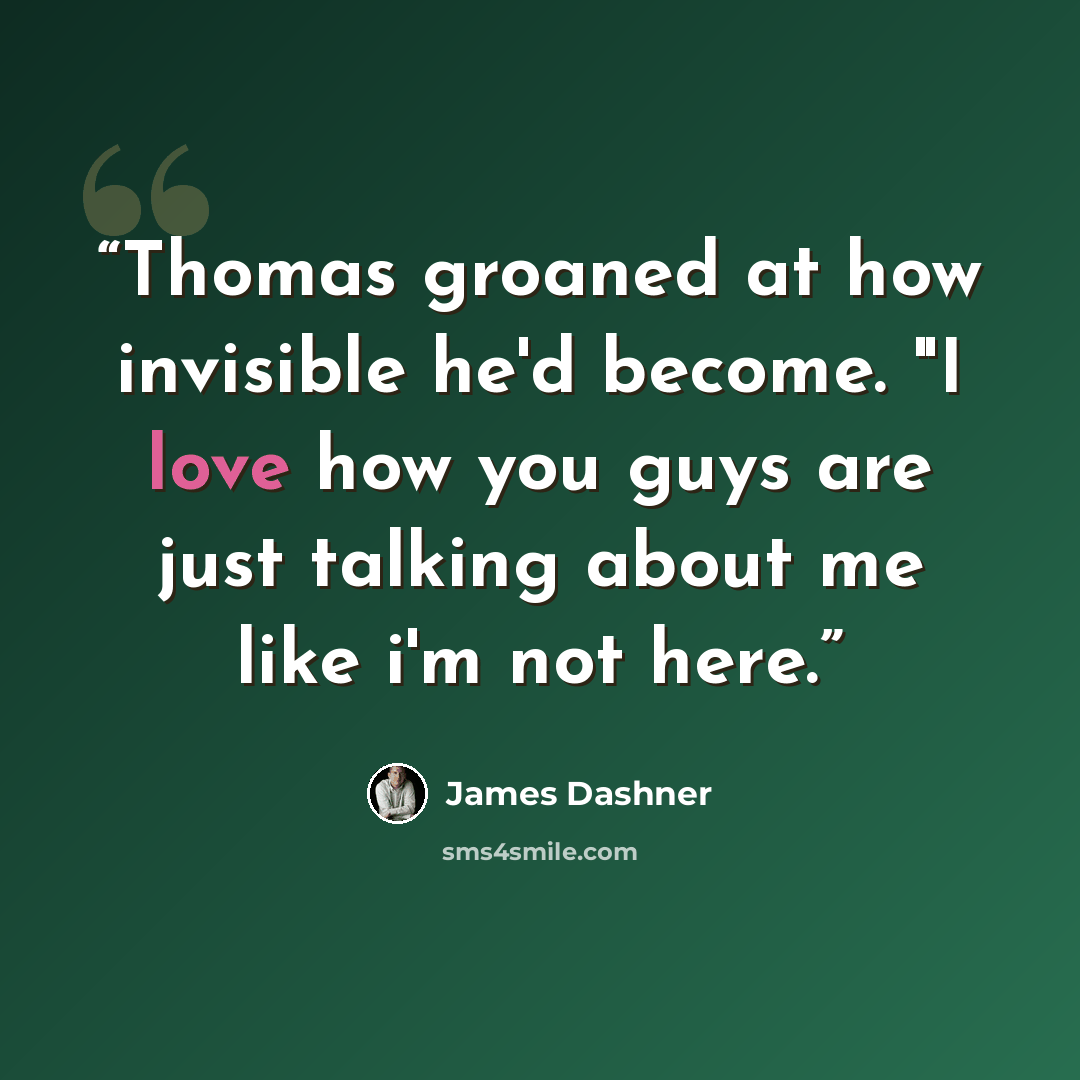 “Thomas groaned at how invisible he'd become. "I love how you guys are just talking about me like i'm not here.” quote by James Dashner