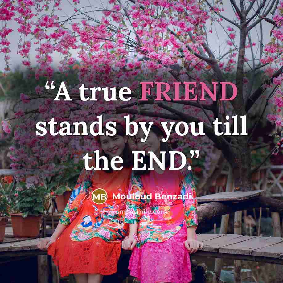 “A true FRIEND stands by you till the END.” quote by Mouloud Benzadi
