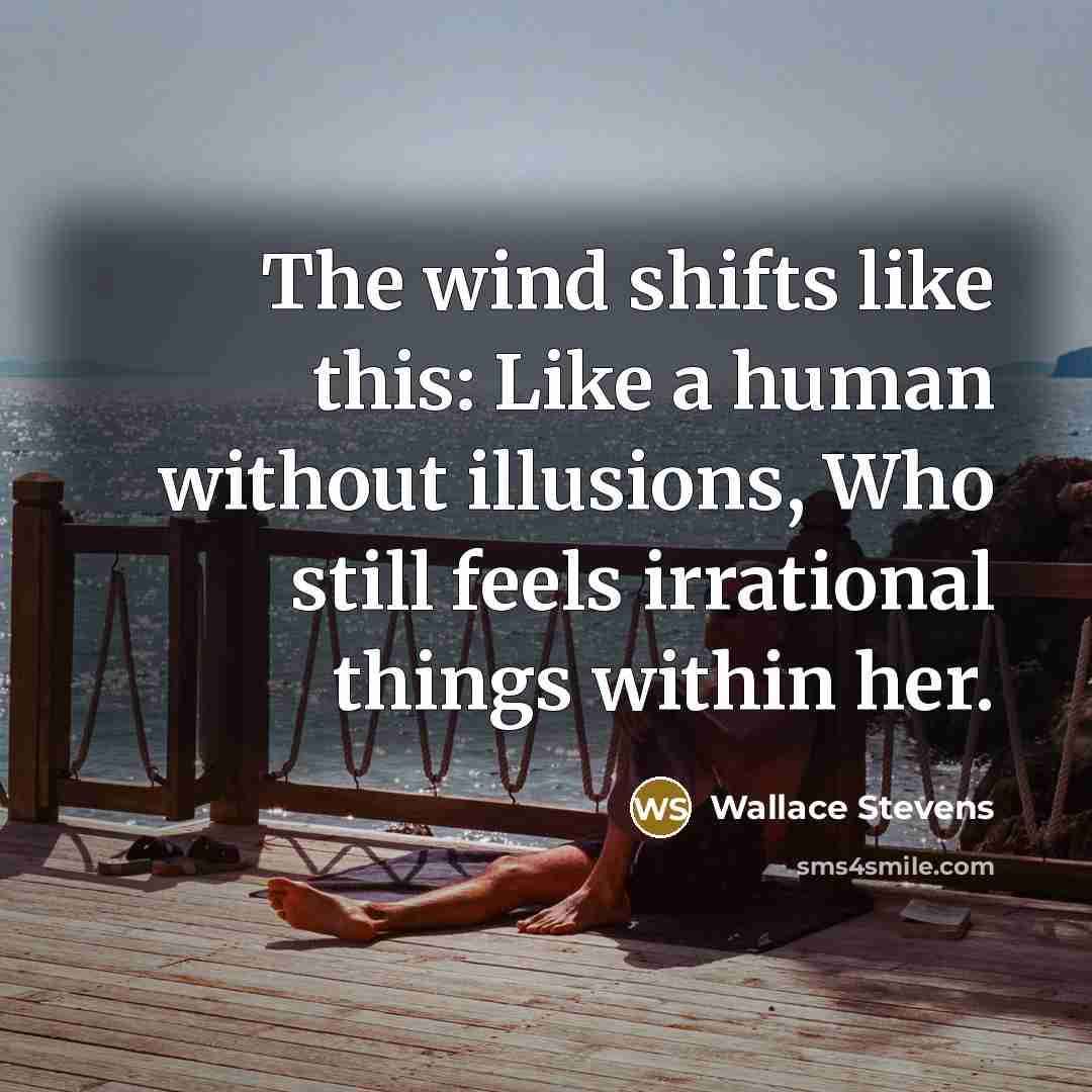 “The wind shifts like this: Like a human without illusions, Who still feels irrational things within her.” quote by Wallace Stevens