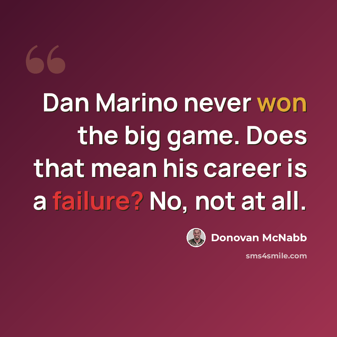 “Dan Marino never won the big game. Does that mean his career is a failure? No, not at all.” quote by Donovan McNabb