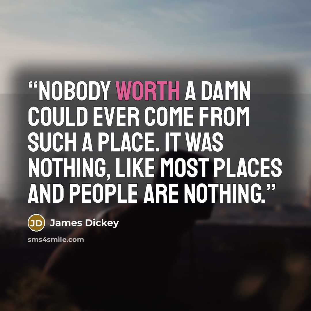 “Nobody worth a damn could ever come from such a place. It was nothing, like most places and people are nothing.” quote by James Dickey