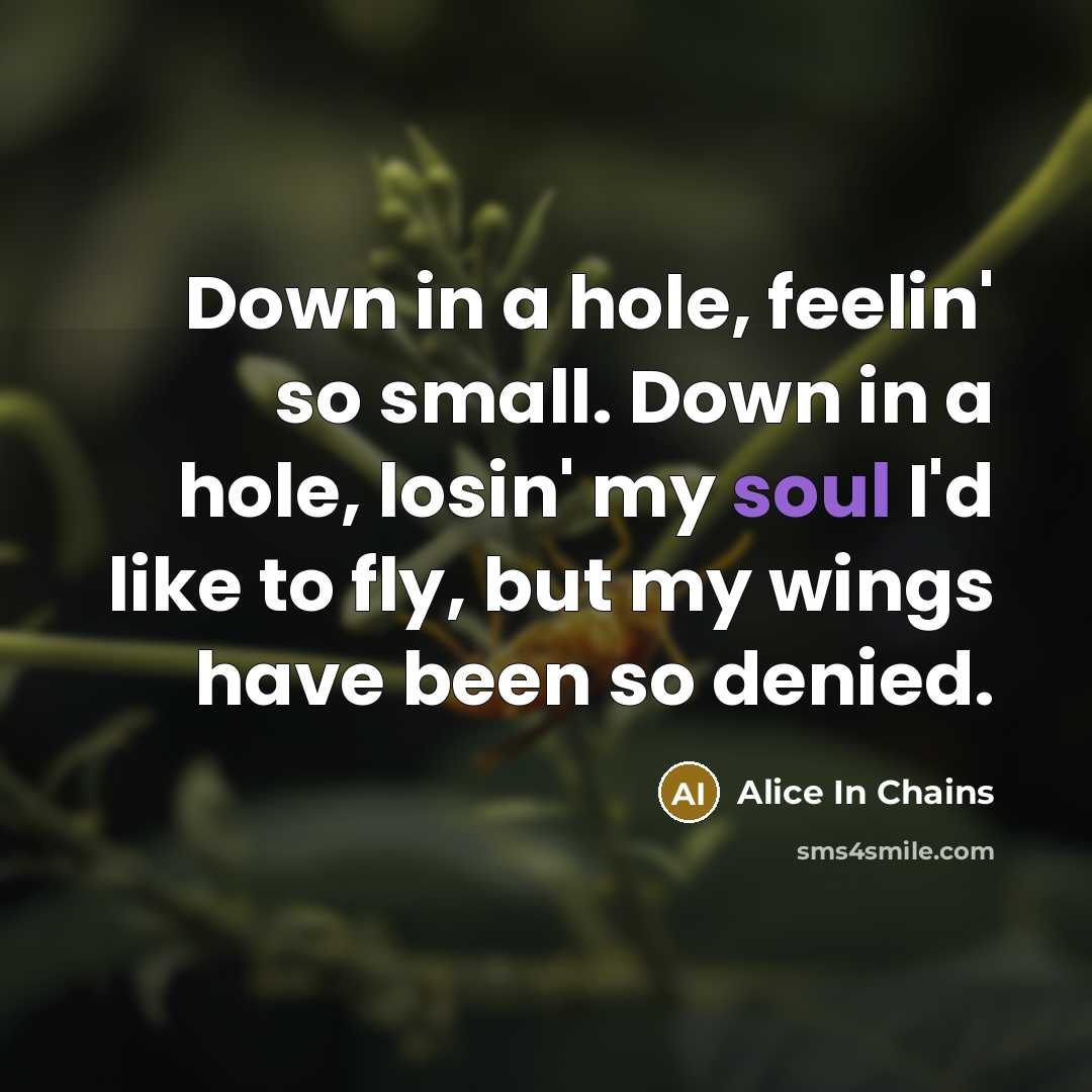 “Down in a hole, feelin' so small. Down in a hole, losin' my soul I'd like to fly, but my wings have been so denied.” quote by Alice In Chains