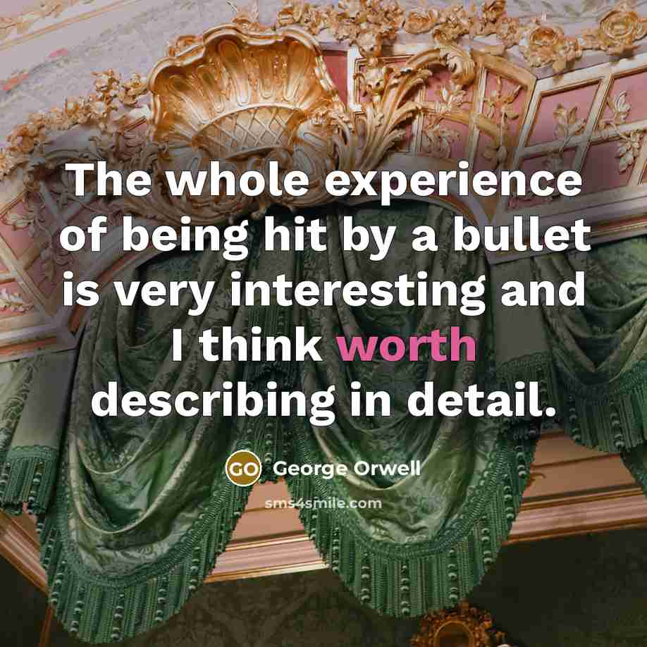 “The whole experience of being hit by a bullet is very interesting and I think worth describing in detail.” quote by George Orwell