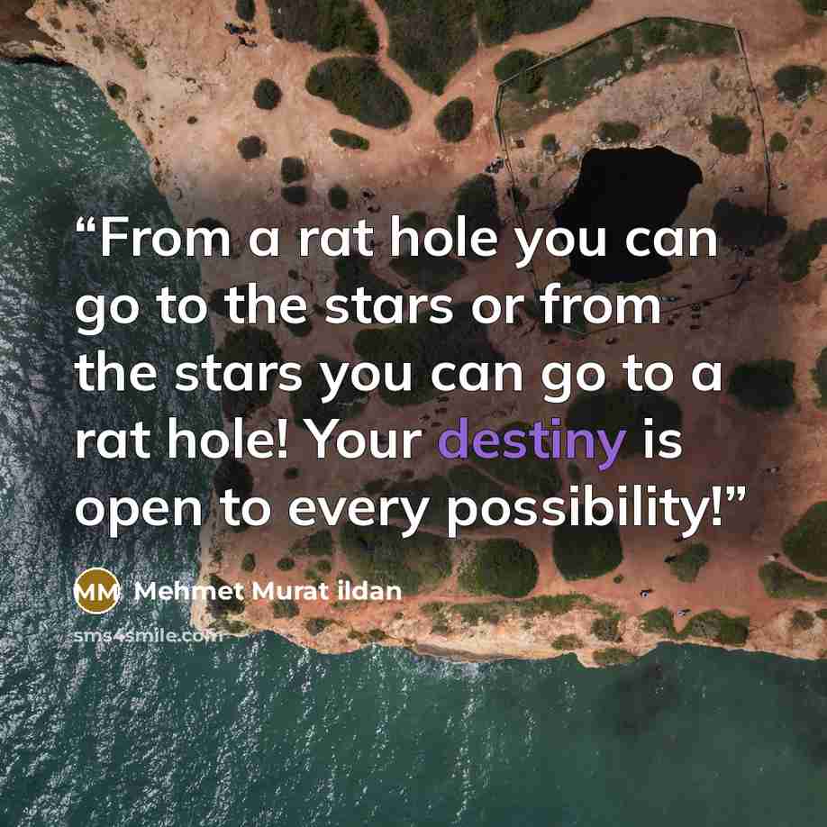 “From a rat hole you can go to the stars or from the stars you can go to a rat hole! Your destiny is open to every possibility!” quote by Mehmet Murat ildan