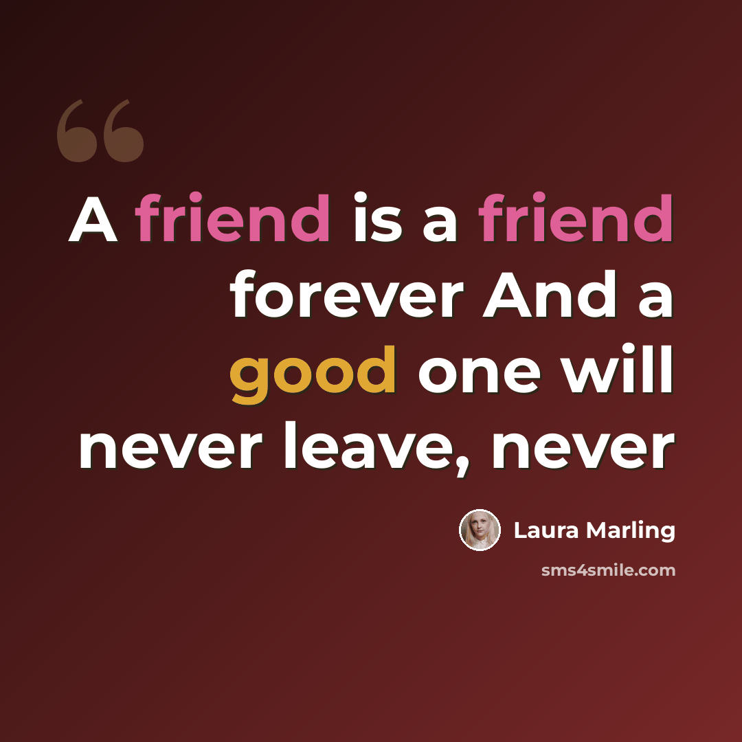 “A friend is a friend forever And a good one will never leave, never” quote by Laura Marling