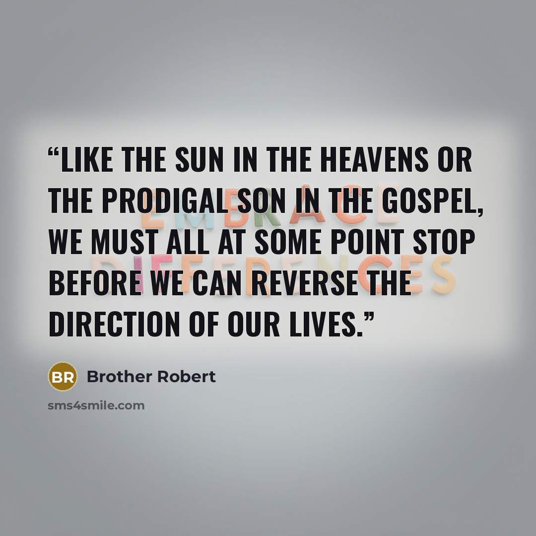 “Like the sun in the heavens or the Prodigal Son in the Gospel, we must all at some point stop before we can reverse the direction of our lives.” quote by Brother Robert