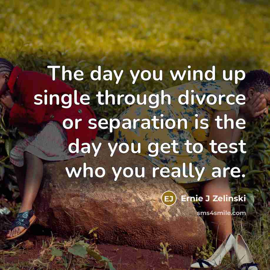 “The day you wind up single through divorce or separation is the day you get to test who you really are.” quote by Ernie J Zelinski