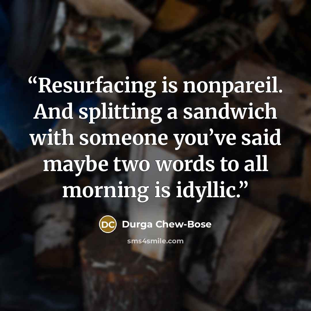 “Resurfacing is nonpareil. And splitting a sandwich with someone you’ve said maybe two words to all morning is idyllic.” quote by Durga Chew-Bose