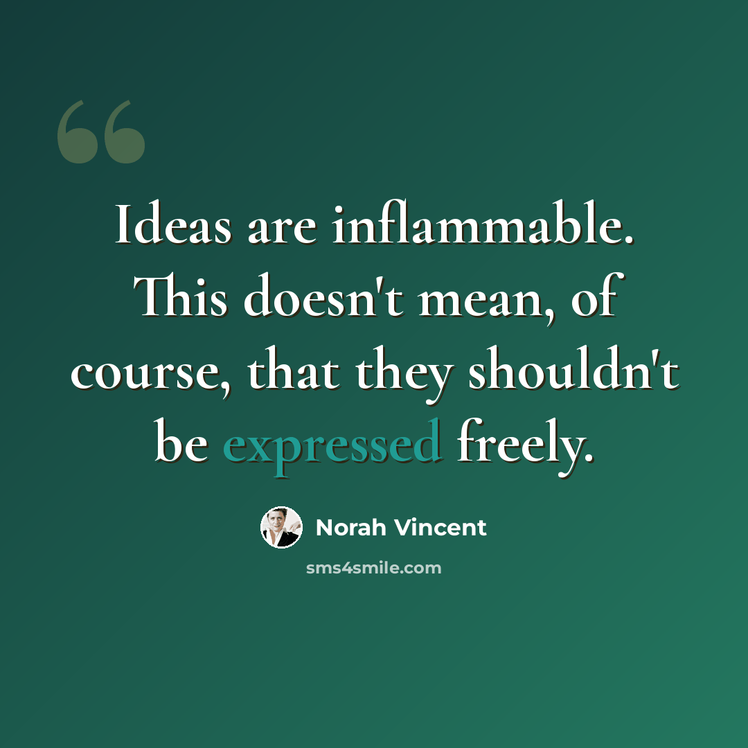 “Ideas are inflammable. This doesn't mean, of course, that they shouldn't be expressed freely.” quote by Norah Vincent