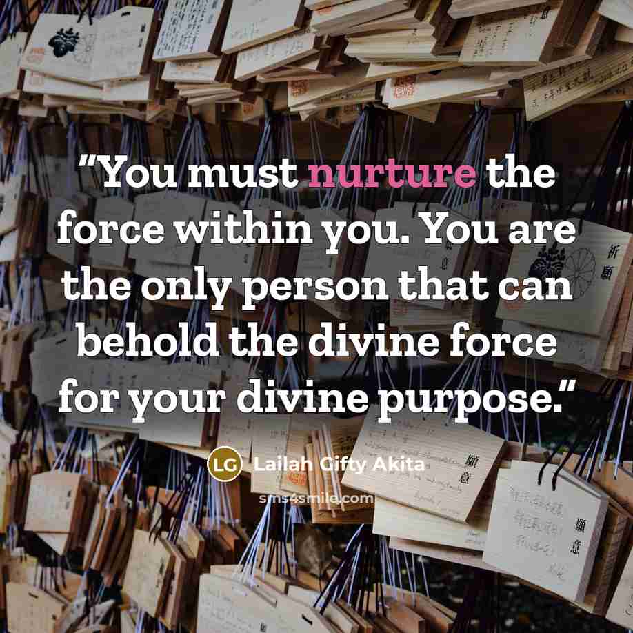 “You must nurture the force within you. You are the only person that can behold the divine force for your divine purpose.” quote by Lailah Gifty Akita