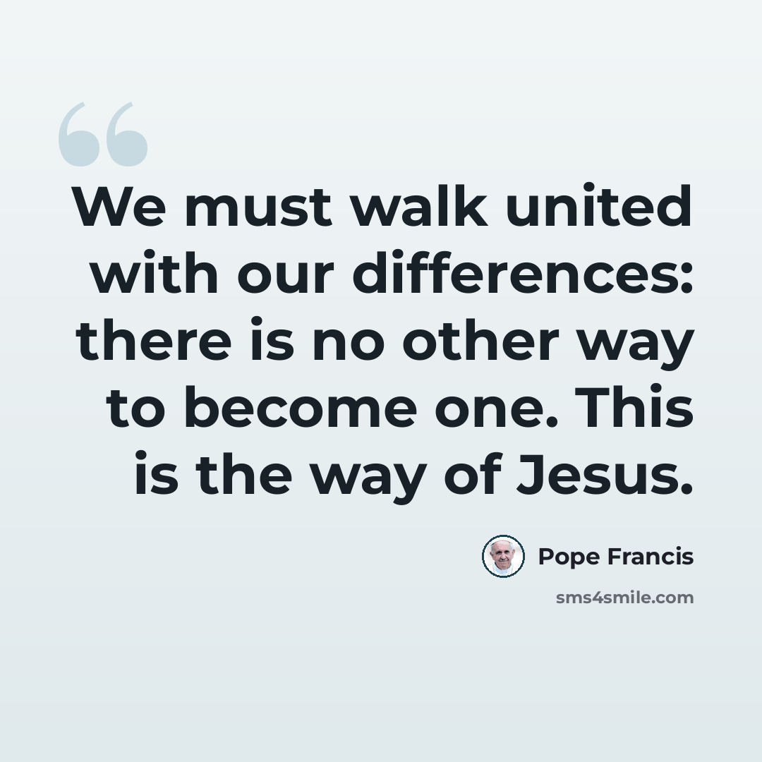 “We must walk united with our differences: there is no other way to become one. This is the way of Jesus.” quote by Pope Francis