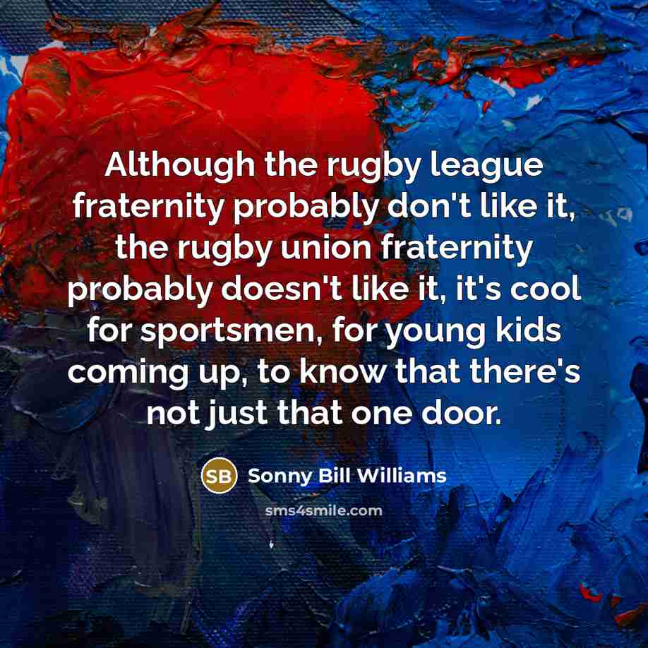 “Although the rugby league fraternity probably don't like it, the rugby union fraternity probably doesn't like it, it's cool for sportsmen, for young kids coming up, to know that there's not just that one door.” quote by Sonny Bill Williams