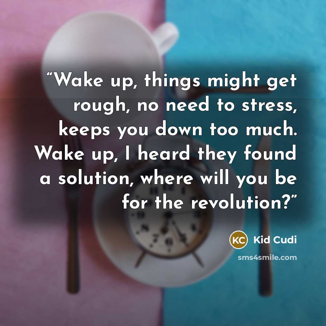 “Wake up, things might get rough, no need to stress, keeps you down too much. Wake up, I heard they found a solution, where will you be for the revolution?” quote by Kid Cudi
