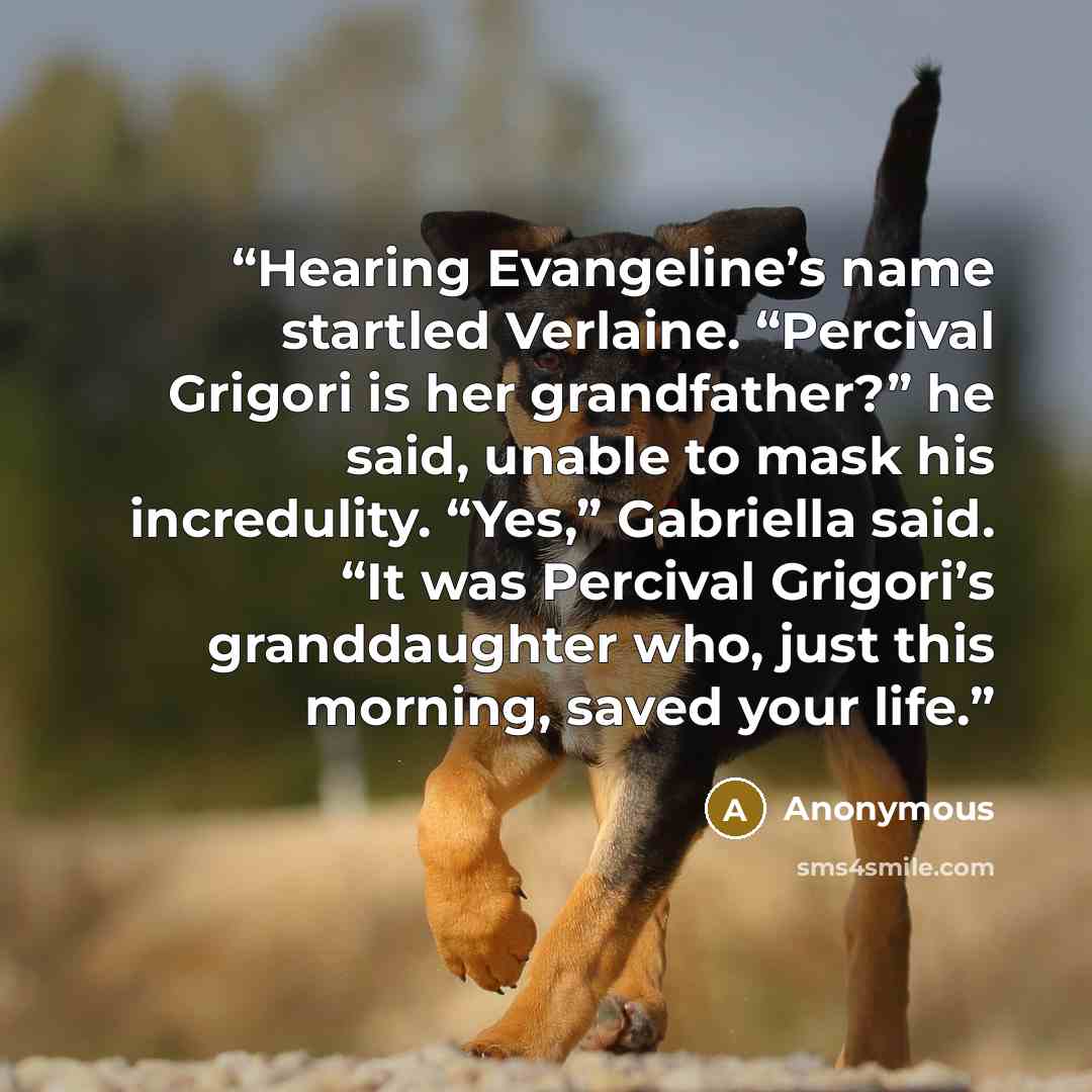 “Hearing Evangeline’s name startled Verlaine. “Percival Grigori is her grandfather?” he said, unable to mask his incredulity. “Yes,” Gabriella said. “It was Percival Grigori’s granddaughter who, just this morning, saved your life.” quote by Anonymous